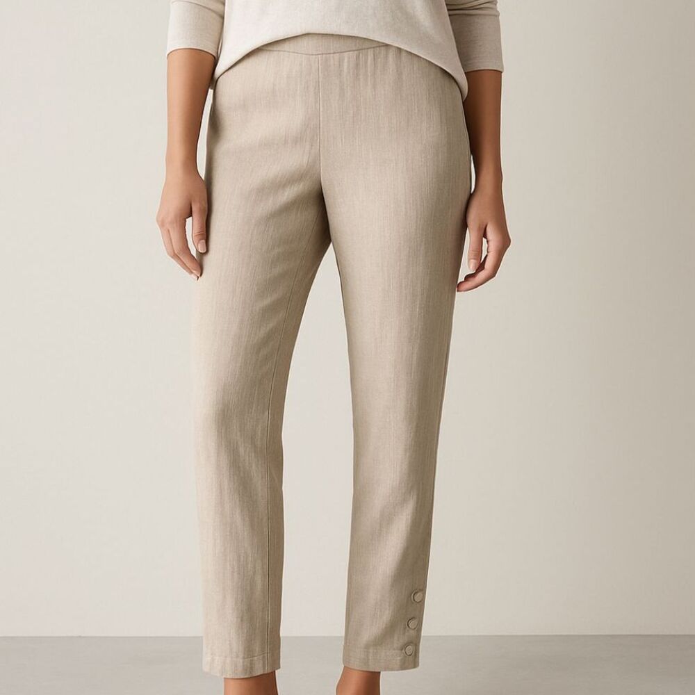 J Jill Linen Stretch Pants Beige Ankle Button Detail Small